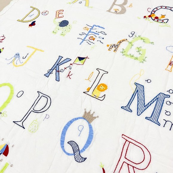 Handmade Alphabet Animal Embroidery Baby/Toddler Crib Cotton Quilt Hand Quilted - Picture 3 of 3